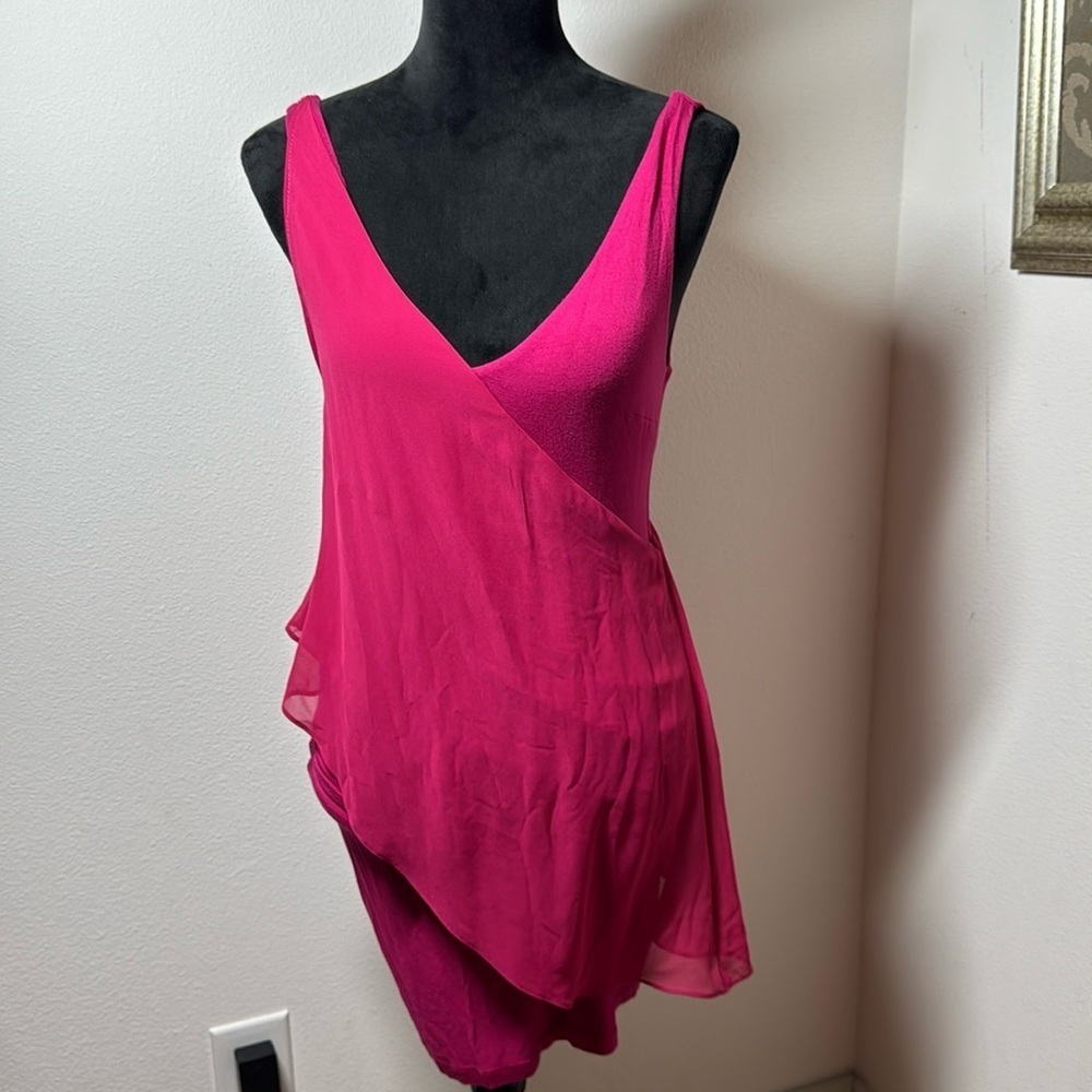 Bebe pink sleeveless bodycon chiffon sheer overlay mini dress Sz XS